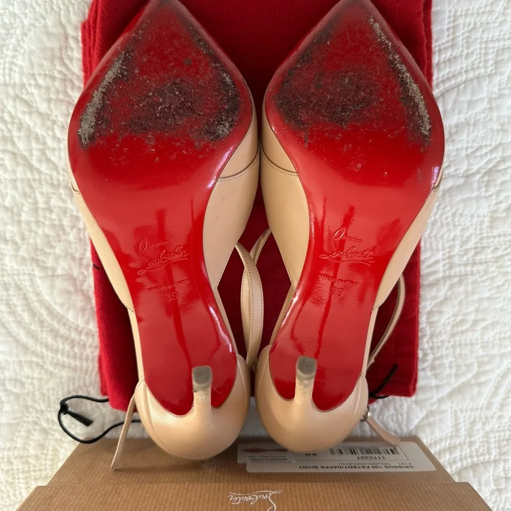 Christian Louboutin Nude Patent Leather Pointed Toe Heels